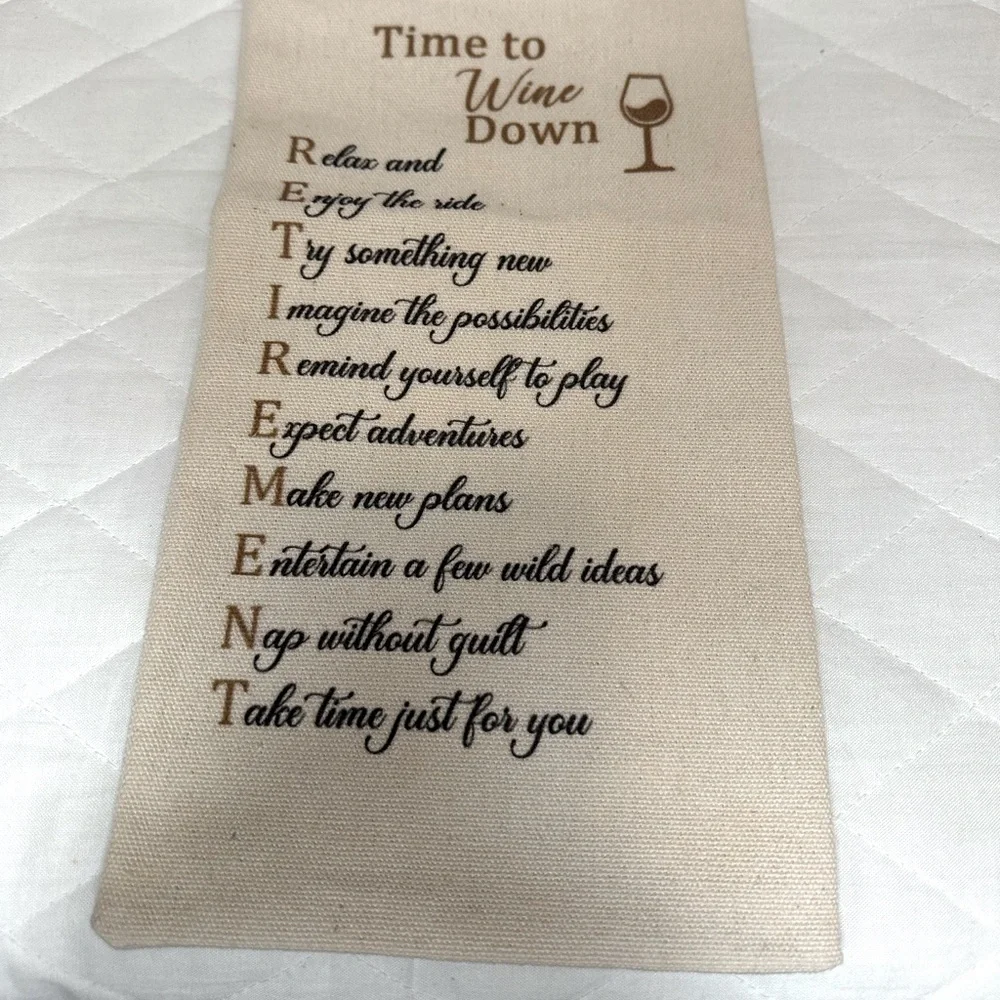 Wine Gift Bag Canvas With Drawstring “Time To Wine Down” 13.5”x 6.5”